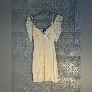 Windsor NWT Bohemian Beige White Cold Shoulder Lace Mini Dress Prom Party